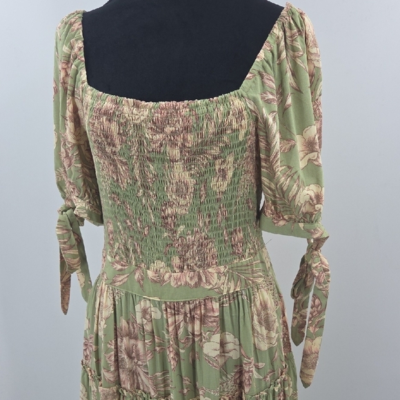 Aguabendita Green and Brown Floral Midi Dress With Pockets NWT - Picture 15 of 16